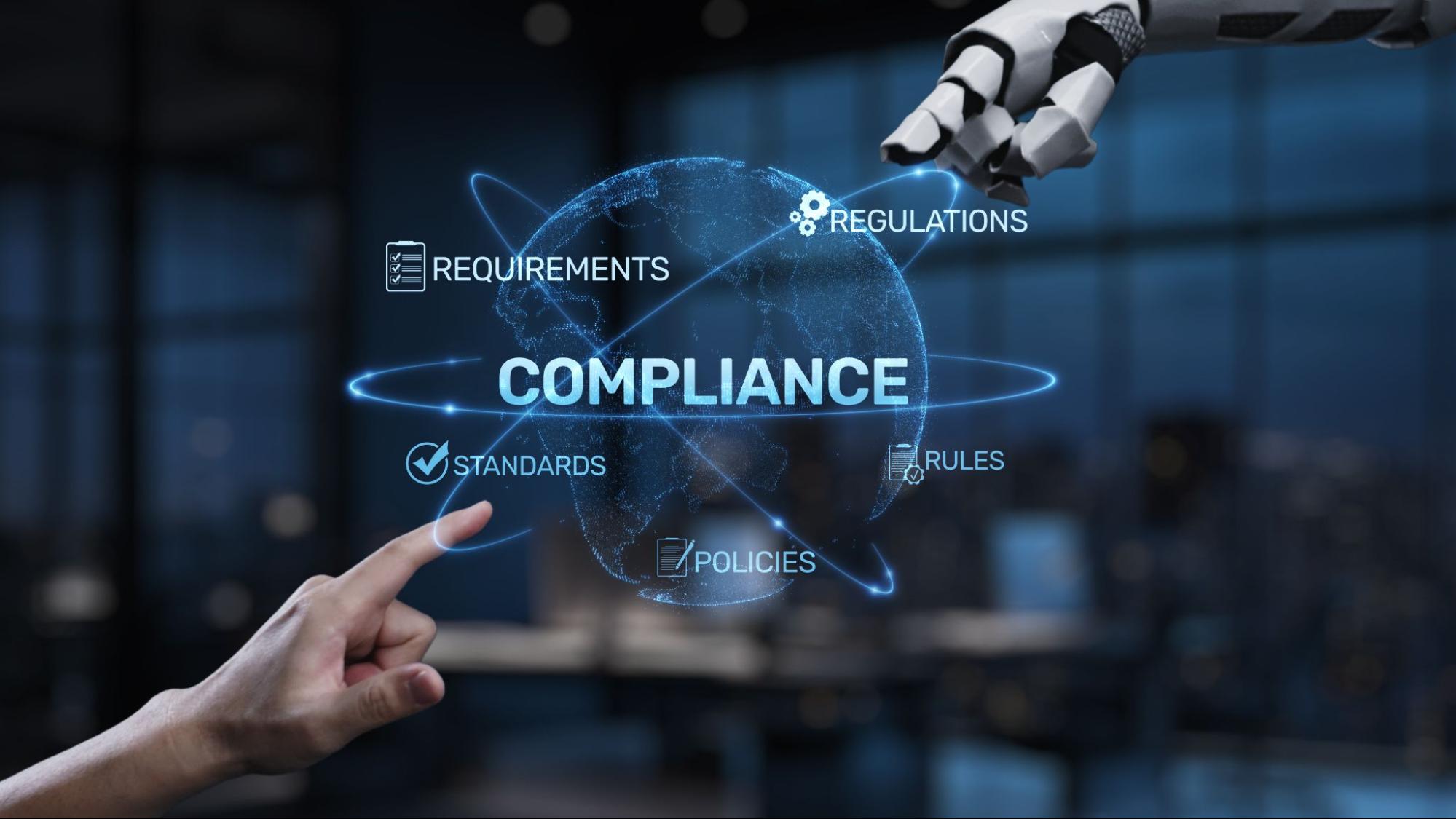 Futuristic Concept of Compliance with Regulations, Requirements, Standards, and Policies.