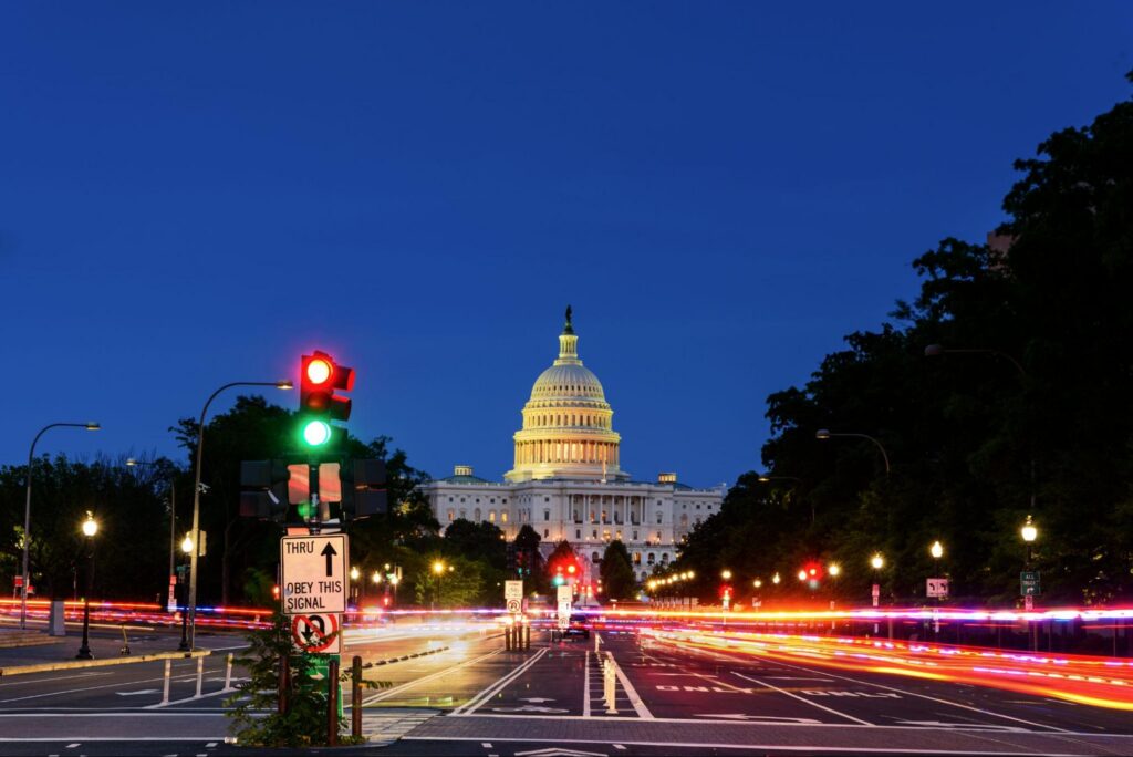 Capitol Building from Pennsylvania Avenue, Long exposure, Washington DC.